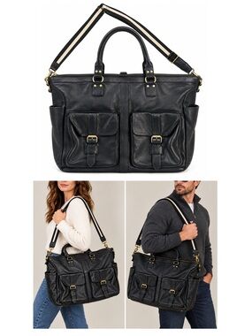 Banana Republic Black Leather Weekender Travel Tote Bag X Large 26” Unisex Y2K